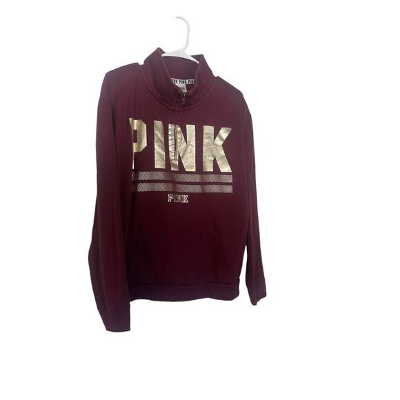PINK Victoria’s Secret Womens Maroon Quarter Zip Pullover Sweatshirt Size Large - Picture 1 of 11